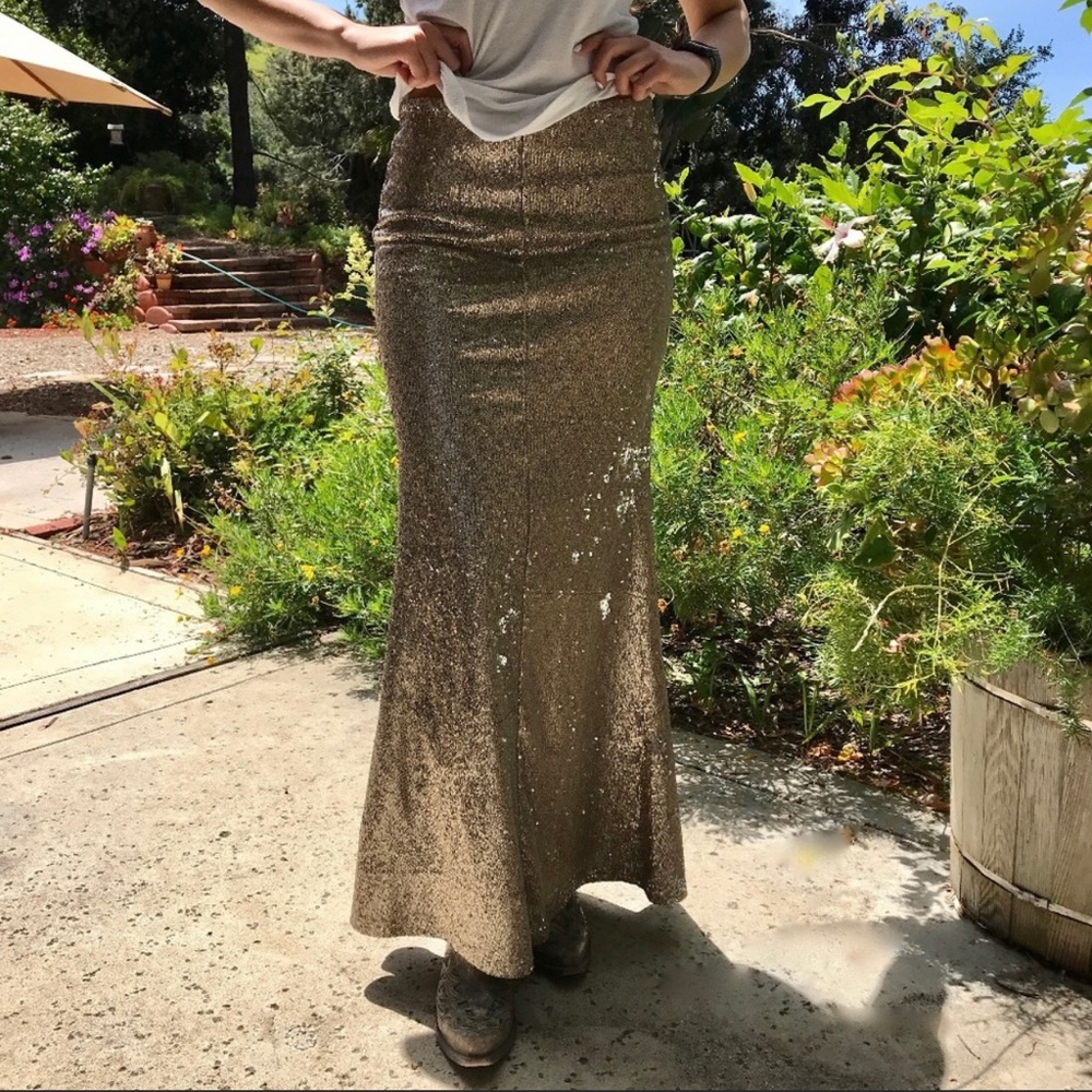 Anthropologie Gold Sequin Maxi Skirt